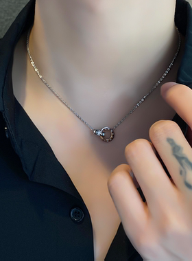罗马双环项链女款轻奢小众钛钢项链素链锁骨链女高级感吊坠颈链女