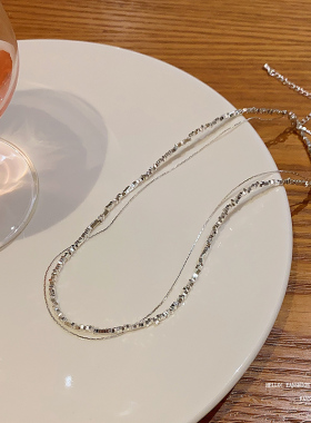 极细双层碎银子项链小众
