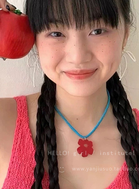 韩系ins博主同款小红花编绳项链女夏天彩色百搭锁骨链多巴胺颈链