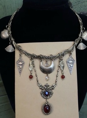 金属绕线重工古铜色神秘月牙项圈中古vintage项链亚文化y2锁骨链