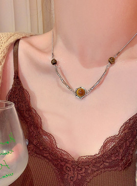 秋冬美拉德不规则肌理感链条虎眼项链女时尚小众高级感毛衣链项链