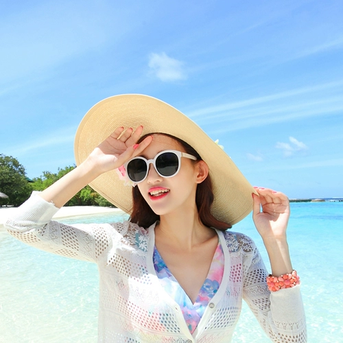 Лепестки ручной работы на пляже, цветочная кружевная трава, покрывая большую шляпу, приморские солнцезащитные оттенки женская шляпа Прилив