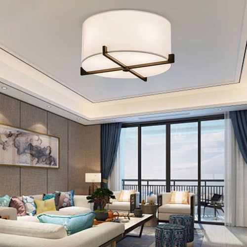 新中式中国风现代简约客厅卧室灯书房走廊过道餐厅布艺圆形吸顶灯 - 图3