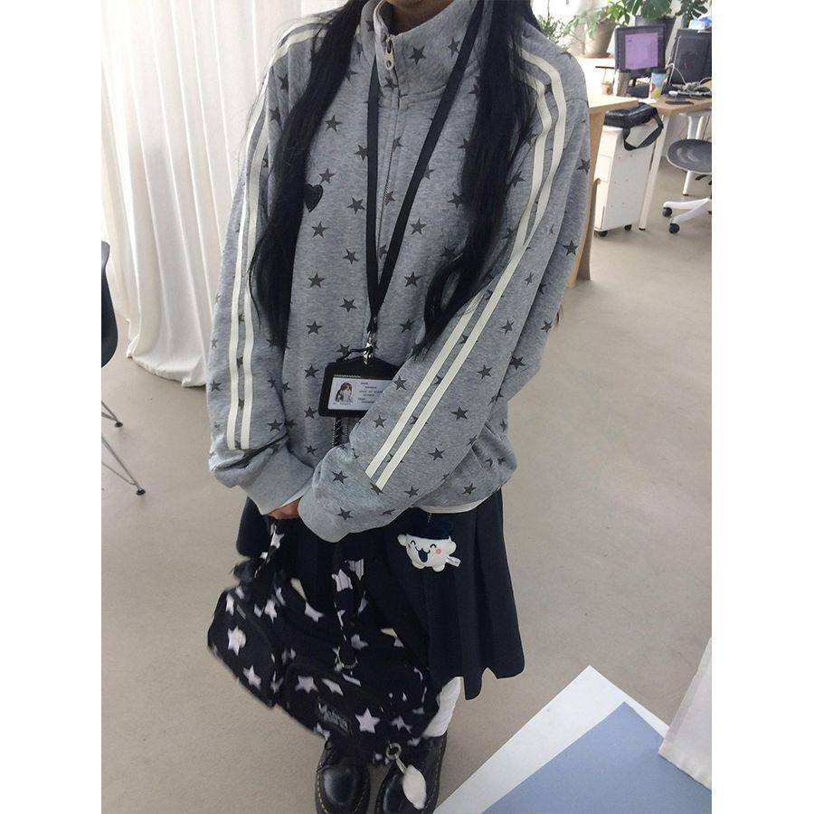 y2k美式星星立领宽松卫衣运动衫2025冬季新款jk外套长袖印花开衫,淘宝优惠券,粉丝福利购,淘宝优惠卷