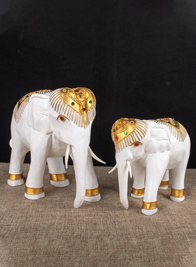 泰国实木雕刻办公室桌面大象摆件