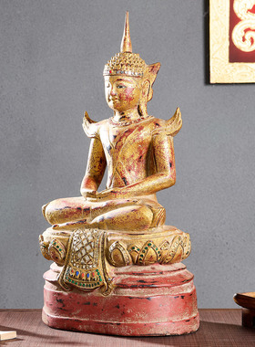 泰式实木雕刻坐佛摆件装饰工艺品