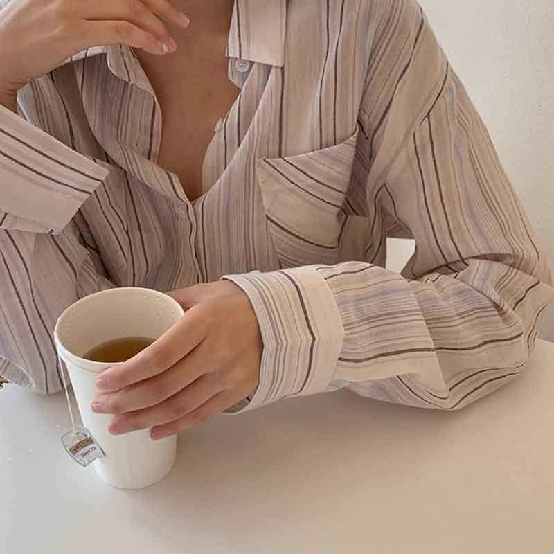 韩国直邮cherrykoko条纹女秋衬衫 thejamy海外衬衫