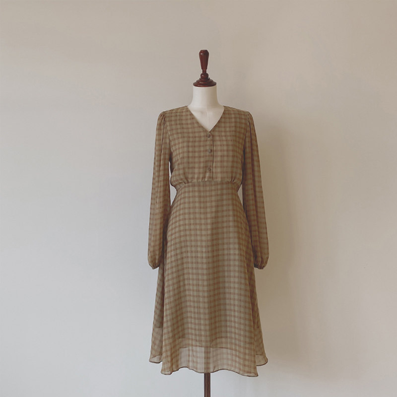 韩国直邮cherrykoko长袖v领连衣裙 thejamy海外连衣裙