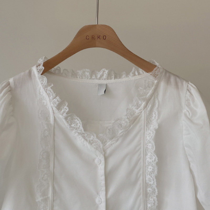 韩国直邮cherrykoko夏蕾丝边白衬衫 thejamy海外衬衫