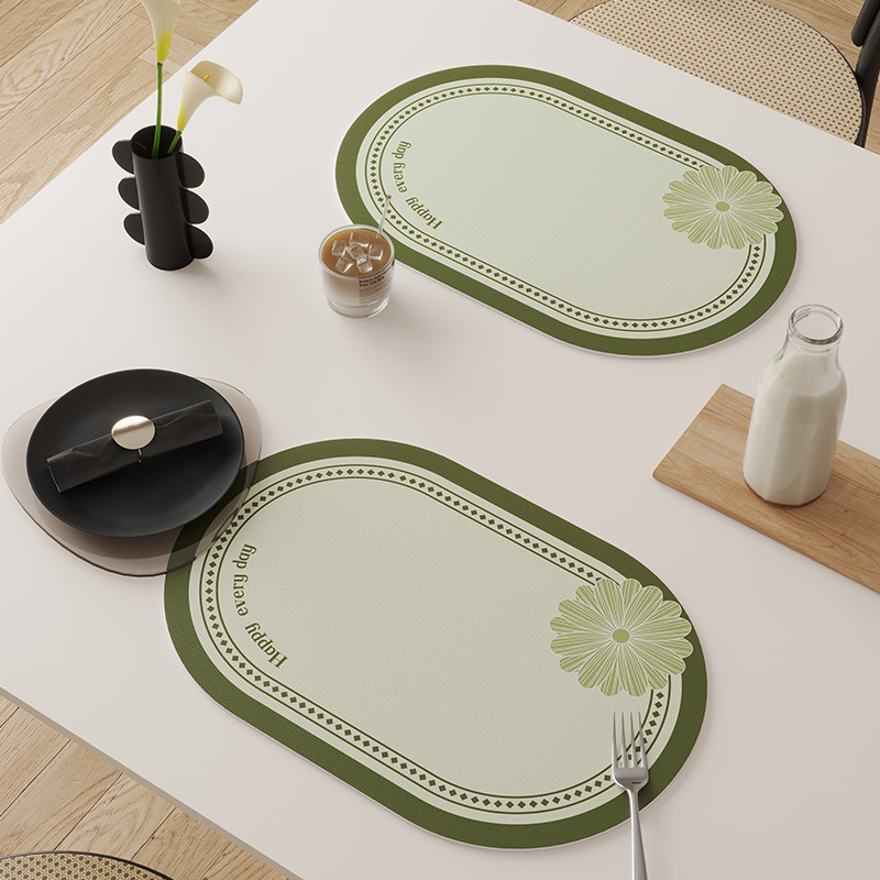 暖绿色椭圆形皮革餐桌垫防水防油隔热家用碗垫pvc桌垫餐垫桌布垫 - 图1