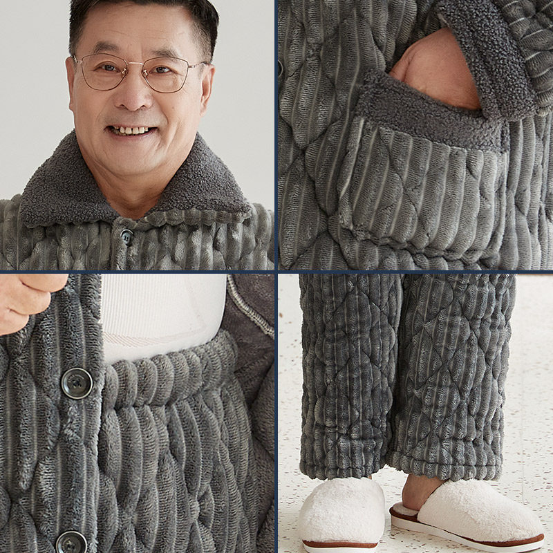 男士秋冬季加绒中老年人爸爸睡衣 南极人阿罗睡衣/家居服套装