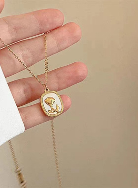 贝母钛钢锁骨链女式玫瑰花项链