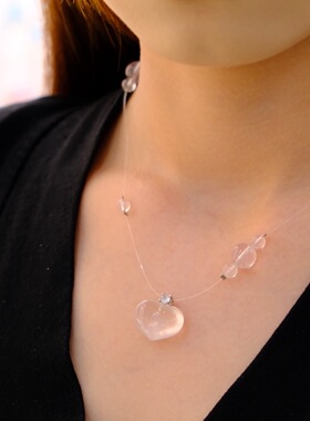 粉水晶爱心项链