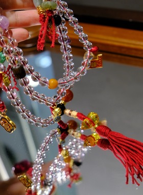 天然原矿全净体白水晶佛珠108颗项链古法金念珠手链多圈手串