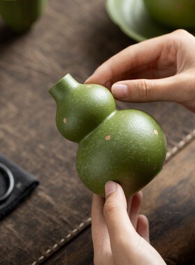 洒金陶瓷葫芦福禄小花插花瓶茶室茶桌装饰花器插花器茶杯盖置摆件