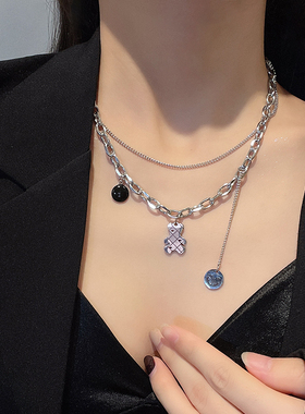 小熊锁骨链项链女夏ins嘻哈个