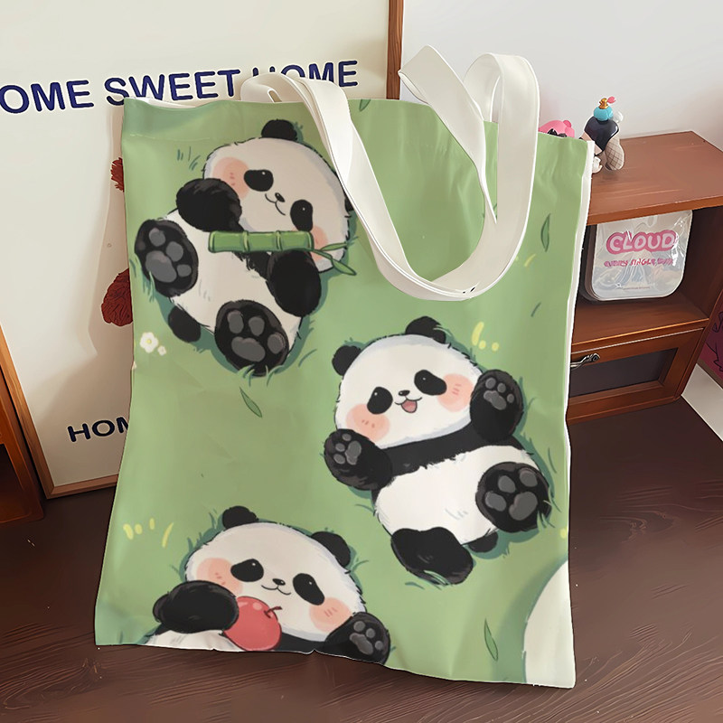牛油果绿三只大熊猫大容量文件袋简约学生补习上课上班通勤帆布袋,淘宝优惠券,粉丝福利购,淘宝优惠卷