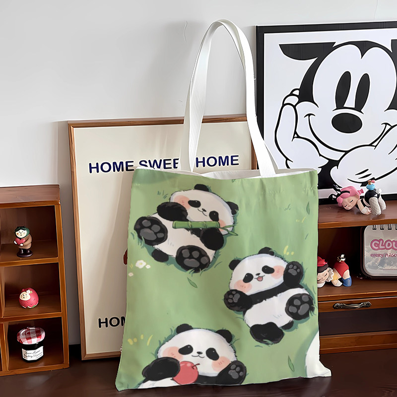 牛油果绿三只大熊猫大容量文件袋简约学生补习上课上班通勤帆布袋,淘宝优惠券,粉丝福利购,淘宝优惠卷