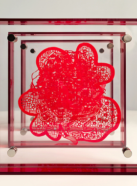 态生活国风红色喜庆剪纸相框摆件