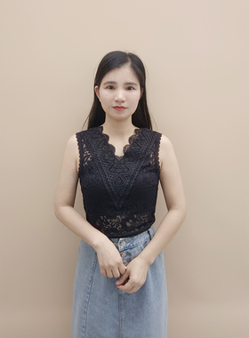 蕾丝假领假衣领V领半截短款无袖