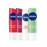 Nivea, женский бальзам для губ, бесцветная питательная восстанавливающая помада, клубника с розой в составе