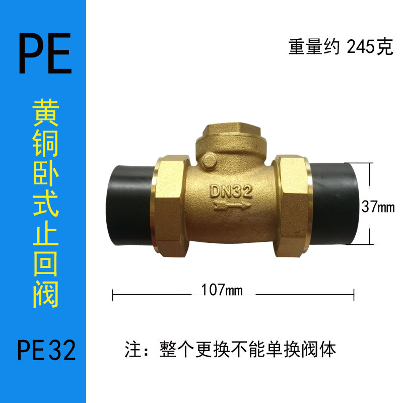 PE黄铜止回阀水管水表DN15/20/25单向阀4/6分1寸横式卧式逆止阀63