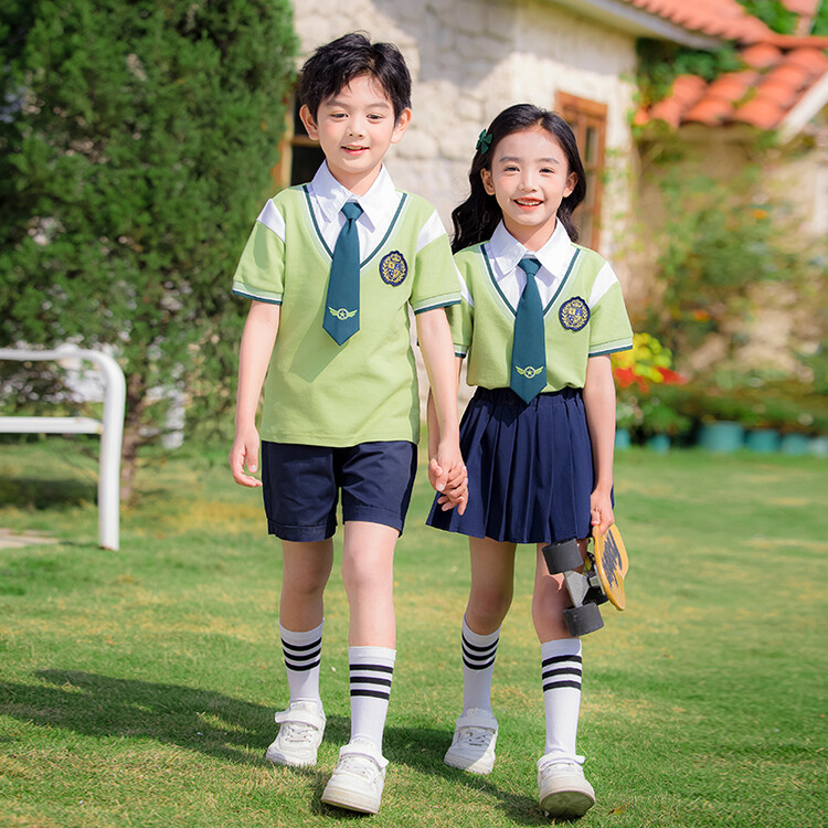 英伦风小学生班服六一演出学院风校服夏季短袖纯棉套装幼儿园园服-图0