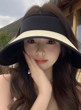 大檐灯罩黑胶空顶防晒帽女夏季全脸遮阳显脸小防紫外线加宽太阳帽