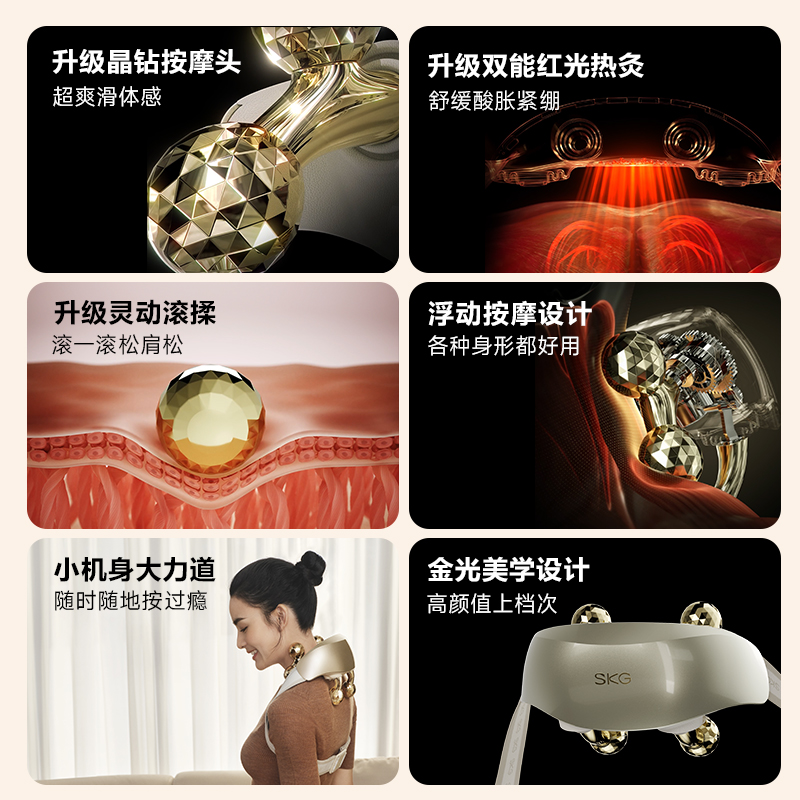 SKG颈椎按摩器H5-2豪华按摩披肩晶钻斜方肌肩颈部按摩仪热敷揉捏
