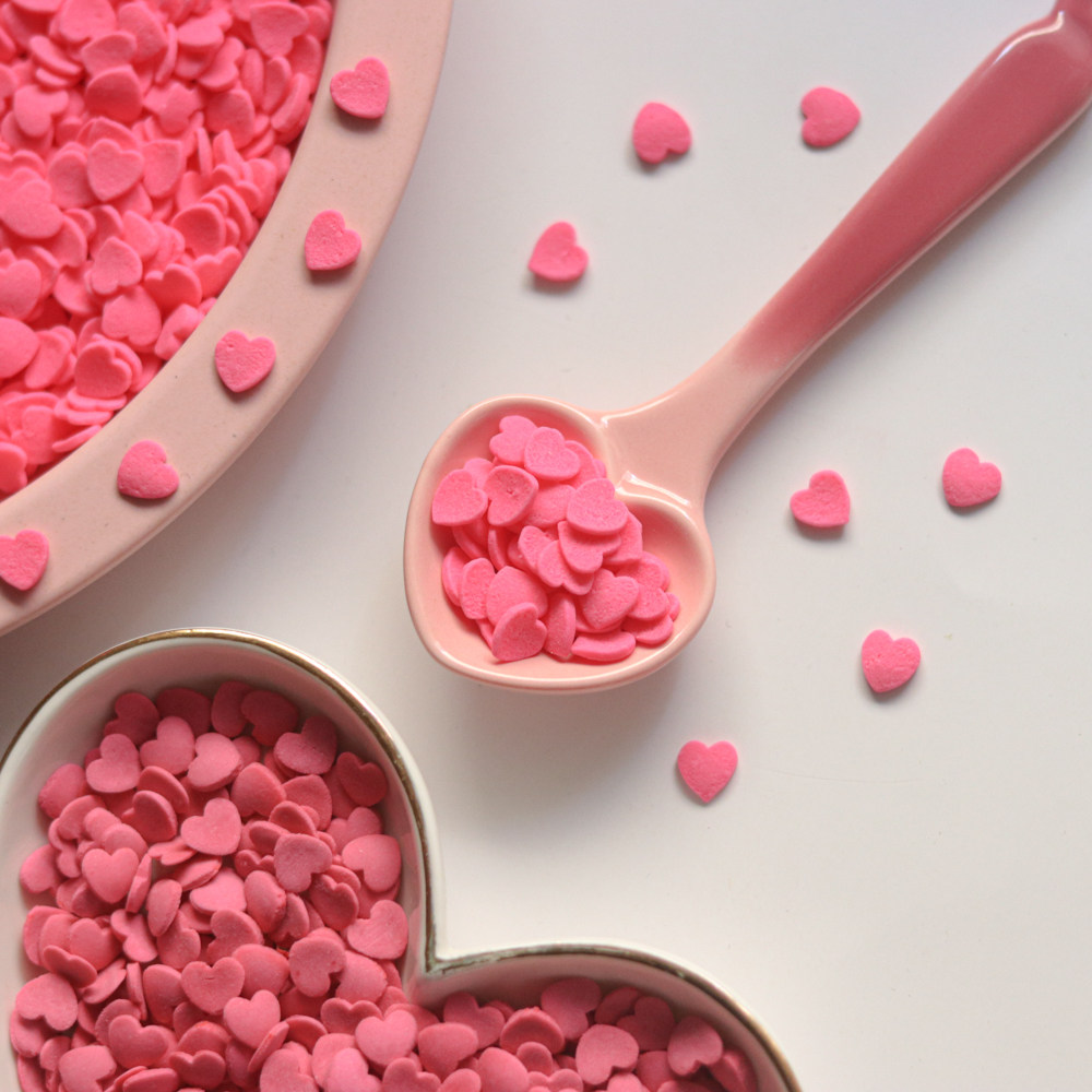 情人节 粉红玫红爱心心形糖片糖珠 520杯子蛋糕生日告白甜品装饰,淘宝优惠券,粉丝福利购,淘宝优惠卷