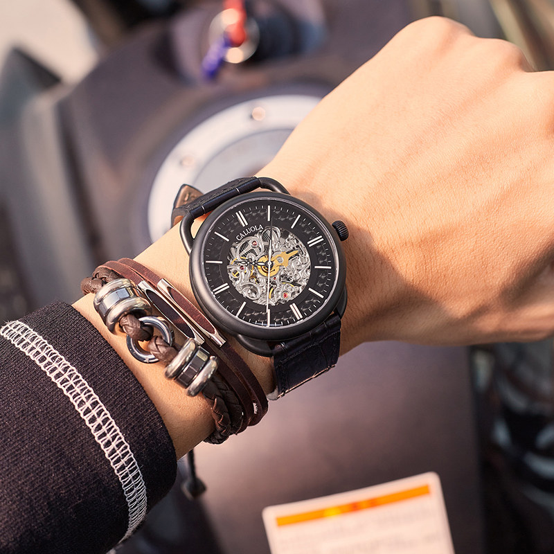 卡罗莱全自动镂空男士皮带潮机械表 卡罗莱乔翔国产腕表