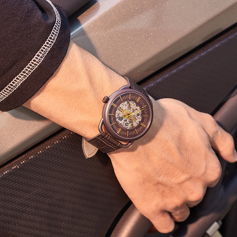 卡罗莱全自动镂空男士皮带潮机械表 卡罗莱乔翔国产腕表