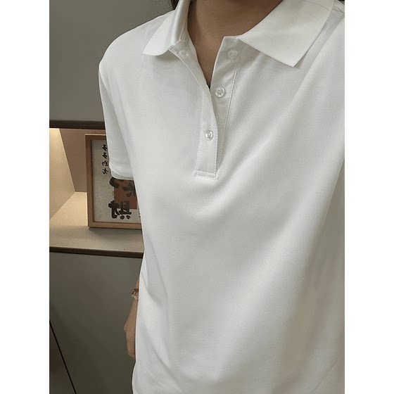 Pure black short-sleeved polo shirt for men and women in summer with high quality