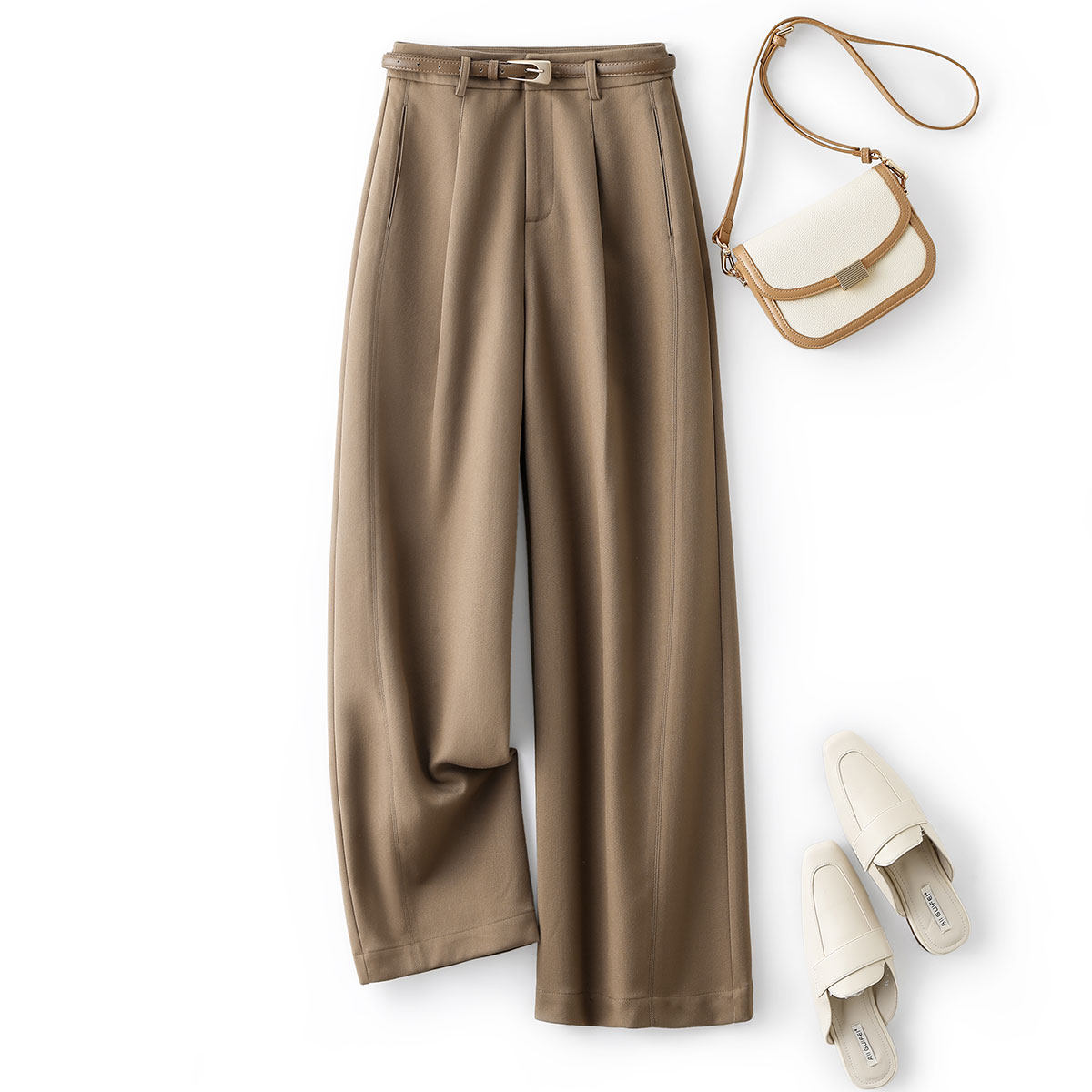 IHIMI海谧弧形分割线阔腿裤女2025秋季新款显瘦垂感直筒休闲长裤,淘宝优惠券,粉丝福利购,淘宝优惠卷