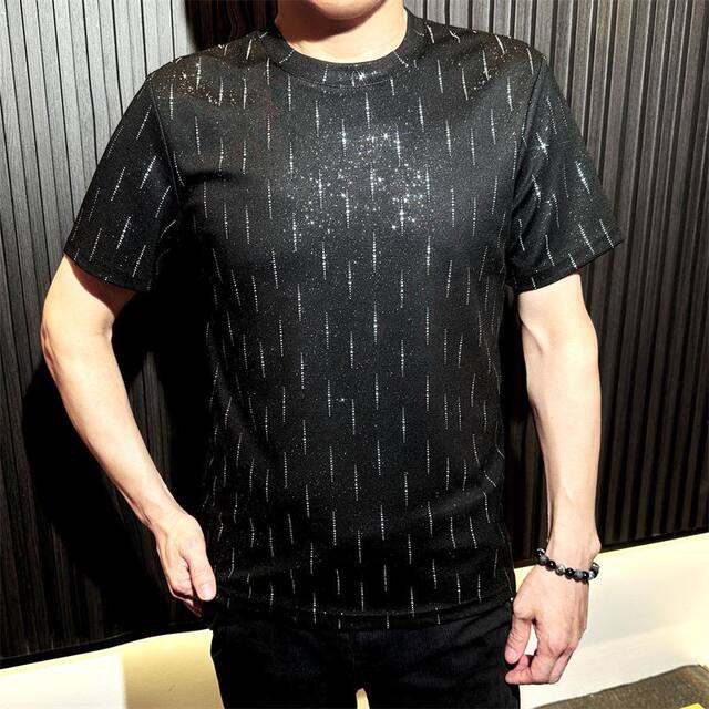 Summer Thin Round Neck Short Sleeve Men's Slim Fit Luxurious Versatile Fashion T-Shirt High-end Starry Top