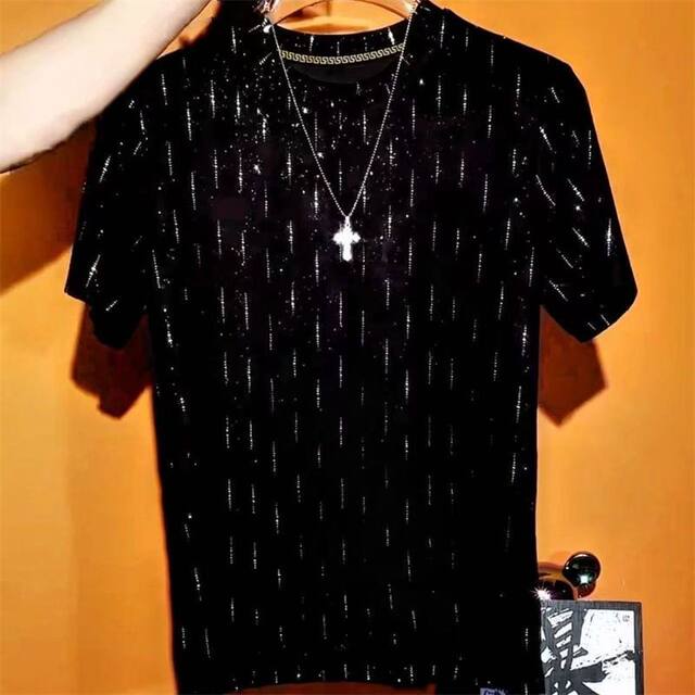 Summer Thin Round Neck Short Sleeve Men's Slim Fit Luxurious Versatile Fashion T-Shirt High-end Starry Top