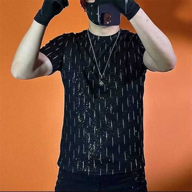 Summer Thin Round Neck Short Sleeve Men's Slim Fit Luxurious Versatile Fashion T-Shirt High-end Starry Top