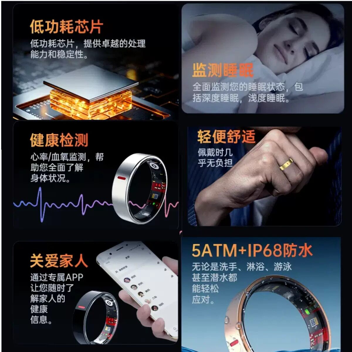 Factory Smart Health Ring Bluetooth Blood Pressure Heart Rate Sleep