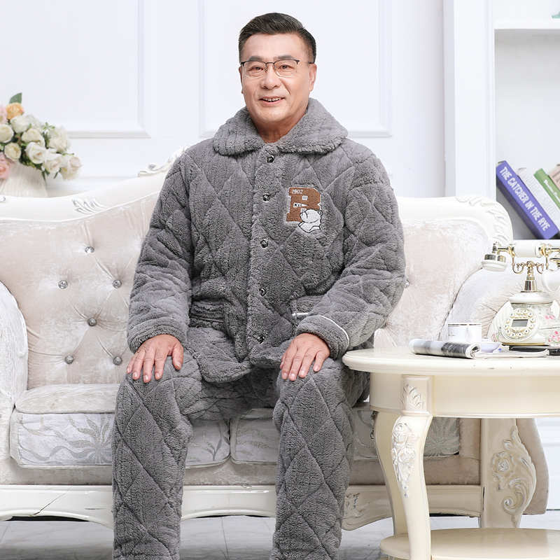 冬季三层加绒男士珊瑚绒爸爸睡衣 凯玥璐睡衣/家居服套装
