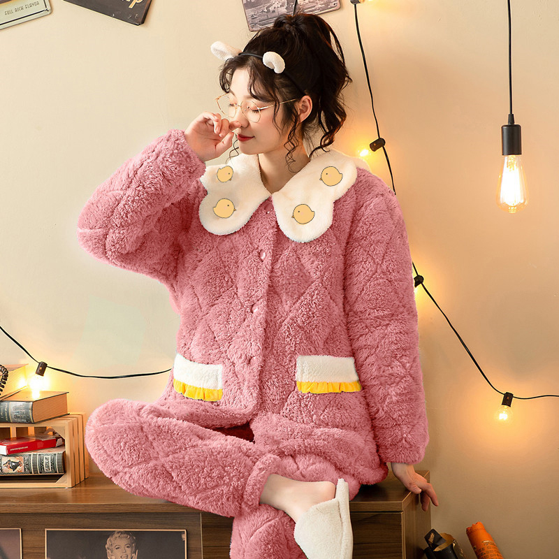 冬季款珊瑚绒三层夹棉袄法兰超睡衣 凯玥璐睡衣/家居服套装