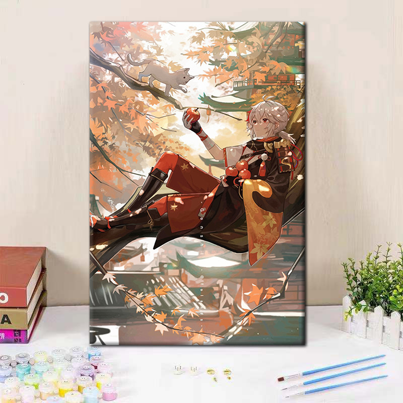 数字油画万叶填充diy画画手工涂色动漫卡通油彩画客厅装饰画挂画