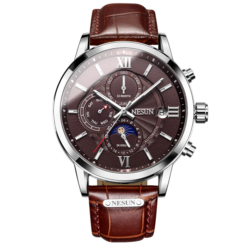 尼尚全自动时尚潮学生真皮机械表 nesun尼尚国产腕表
