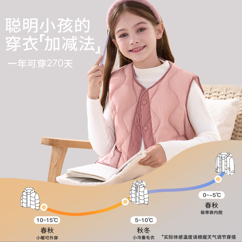 女童羽绒马甲儿童背心内穿内胆大童秋冬保暖坎肩轻女孩薄鸭绒马夹,淘宝优惠券,粉丝福利购,淘宝优惠卷