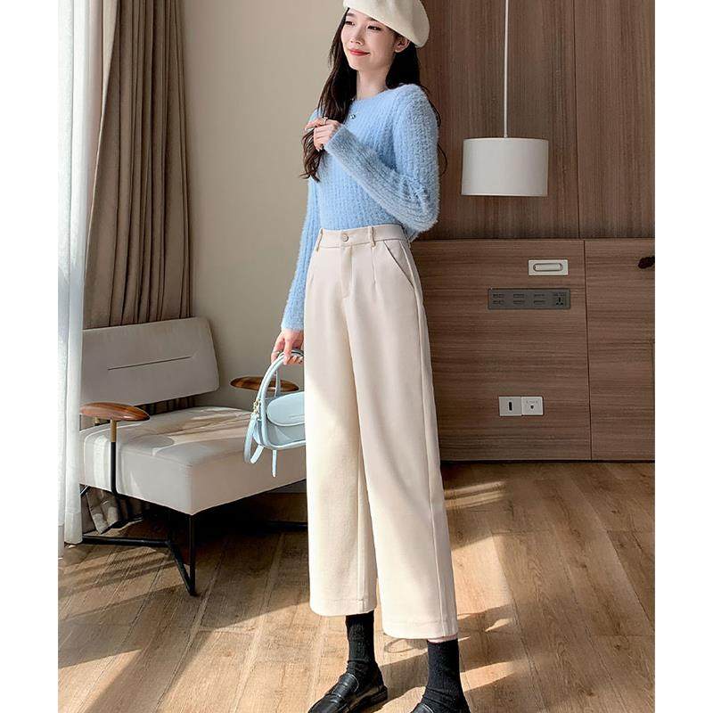 毛呢马丁靴搭配的裤子女秋冬小个子八分阔腿裤休闲加绒九分直筒裤,淘宝优惠券,粉丝福利购,淘宝优惠卷