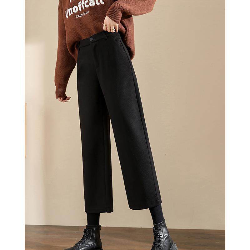 毛呢马丁靴搭配的裤子女秋冬小个子八分阔腿裤休闲加绒九分直筒裤,淘宝优惠券,粉丝福利购,淘宝优惠卷