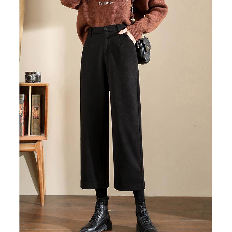 毛呢马丁靴搭配的裤子女秋冬小个子八分阔腿裤休闲加绒九分直筒裤,淘宝优惠券,粉丝福利购,淘宝优惠卷