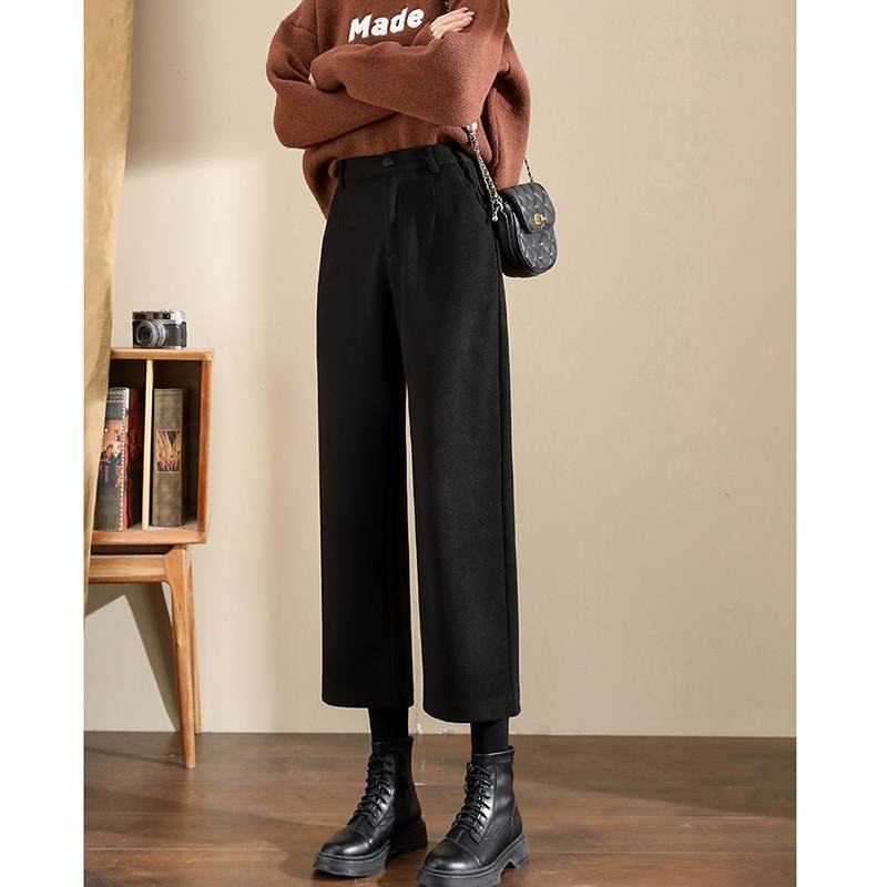 毛呢马丁靴搭配的裤子女秋冬小个子八分阔腿裤休闲加绒九分直筒裤,淘宝优惠券,粉丝福利购,淘宝优惠卷