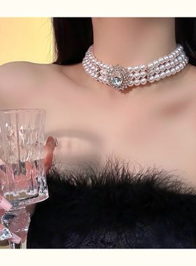 【轻奢小众】水晶镶钻珍珠项链