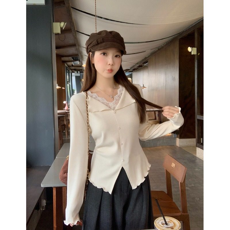 小吉家大码女装秋冬胖mm纯欲拼接蕾丝木耳边针织衫内搭长袖上衣女,淘宝优惠券,粉丝福利购,淘宝优惠卷