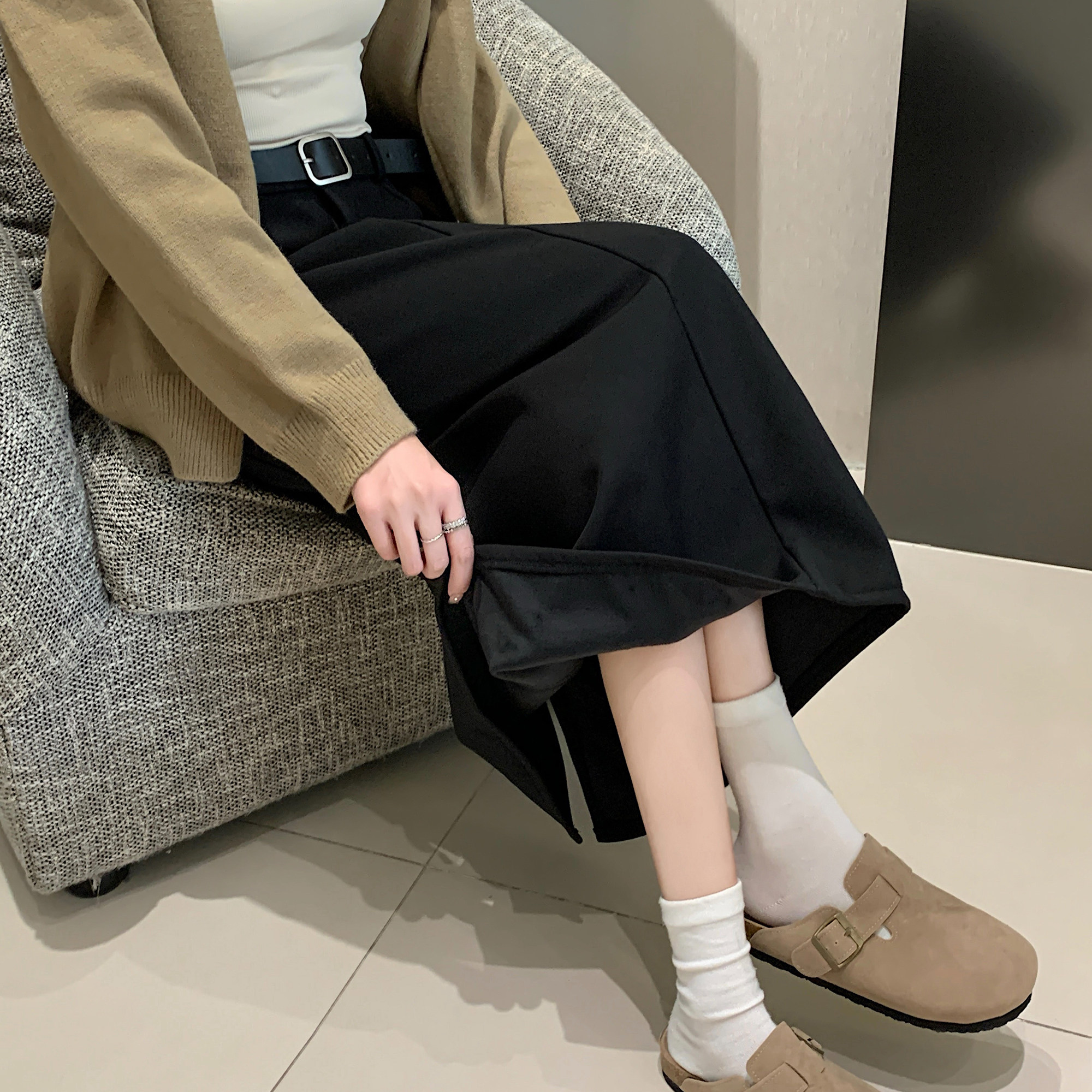 小吉家大码女装秋冬加厚西装后开叉裙子胖mm复古设计感中长半身裙,淘宝优惠券,粉丝福利购,淘宝优惠卷